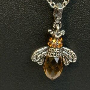 Source Unknown Silver Bee Necklace with Amber Stones